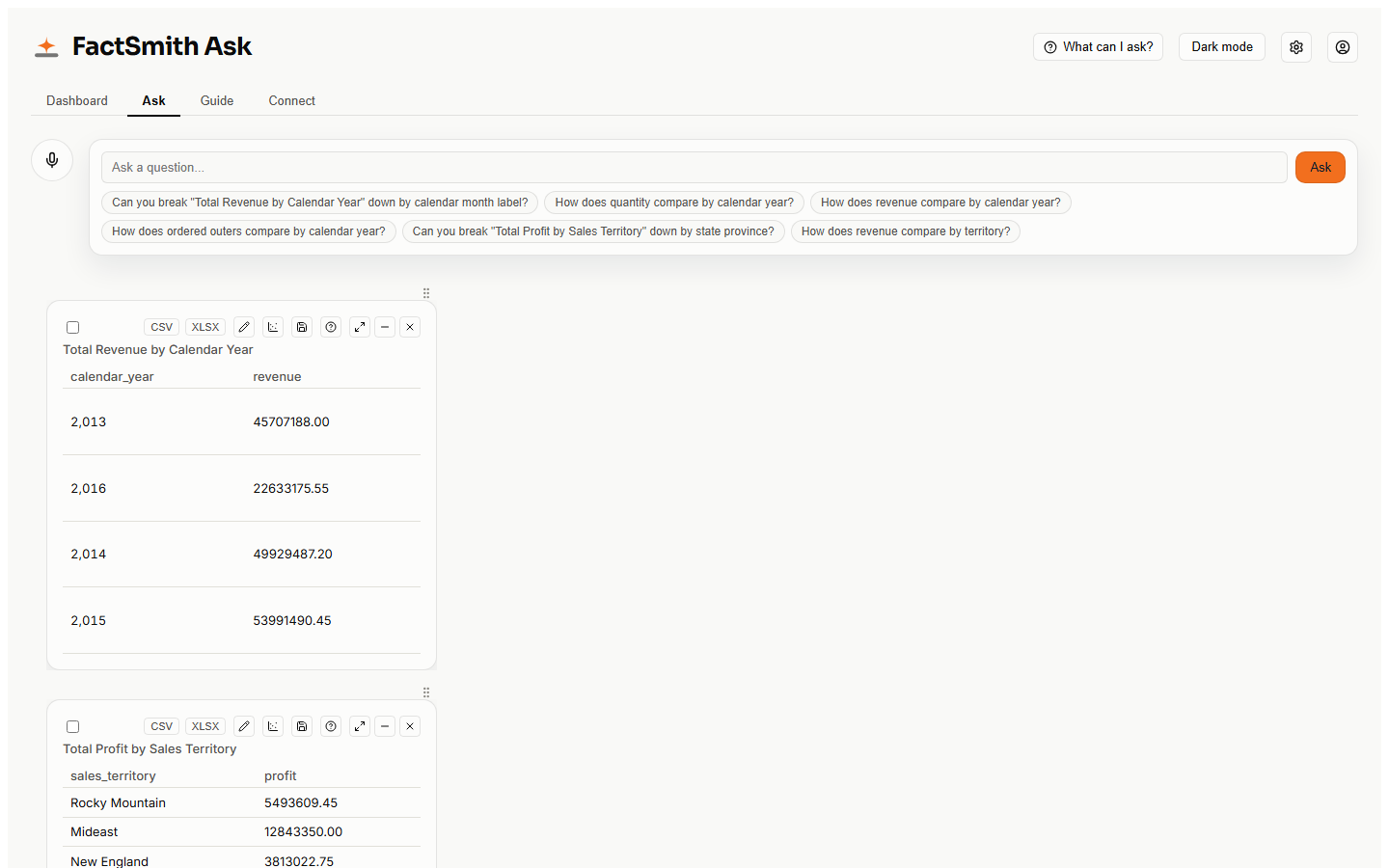The Ask tab, with a question box and answers already on the page